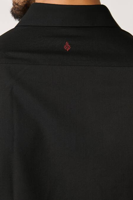 Shop S&N By Shantnu Nikhil Black Lycra, Viscose, Terrycloth Embroidery Plain Collared Shirt Online at Aza Fashions Shop_S&N By Shantnu Nikhil_Black Lycra, Viscose, Terrycloth Embroidery Plain Collared Shirt_Online_at_Aza_Fashions