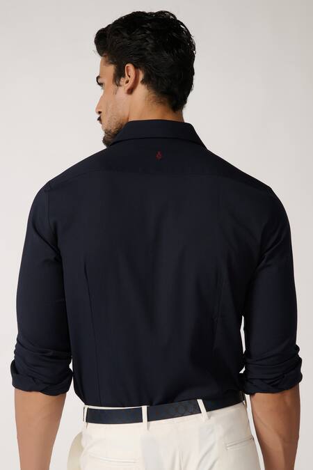 Shop S&N By Shantnu Nikhil Blue Lycra, Viscose, Terrycloth Embroidery Collared Plain Shirt at Aza Fashions Shop_S&N By Shantnu Nikhil_Blue Lycra, Viscose, Terrycloth Embroidery Collared Plain Shirt_at_Aza_Fashions