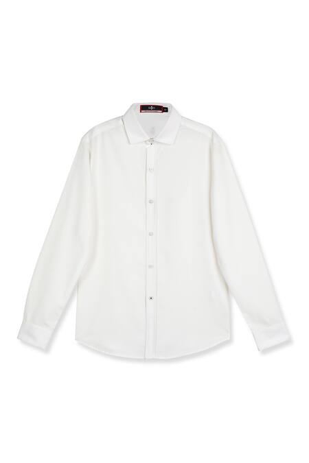 S&N By Shantnu Nikhil_Off White Lycra, Viscose, Terrycloth Embroidery Plain Front Buttoned Shirt_Online_at_Aza_Fashions