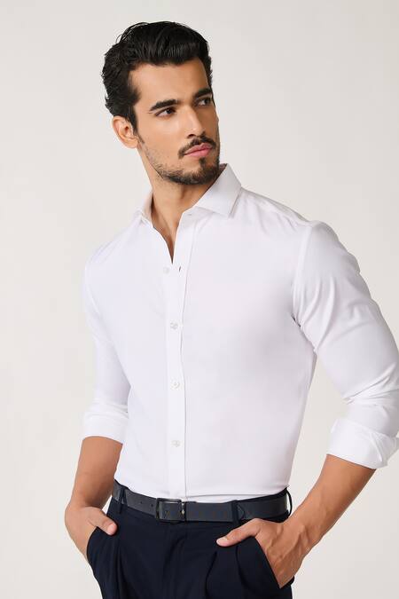 Buy S&N By Shantnu Nikhil Off White Lycra, Viscose, Terrycloth Embroidery Plain Front Buttoned Shirt Online at Aza Fashions Buy_S&N By Shantnu Nikhil_Off White Lycra, Viscose, Terrycloth Embroidery Plain Front Buttoned Shirt_Online_at_Aza_Fashions