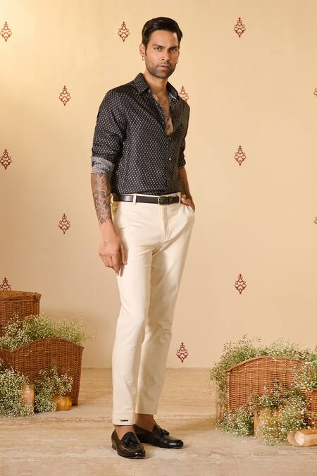 Buy S&N By Shantnu Nikhil Black Silk Adamas Print Shirt Online at Aza Fashions Buy_S&N By Shantnu Nikhil_Black Silk Adamas Print Shirt_Online_at_Aza_Fashions