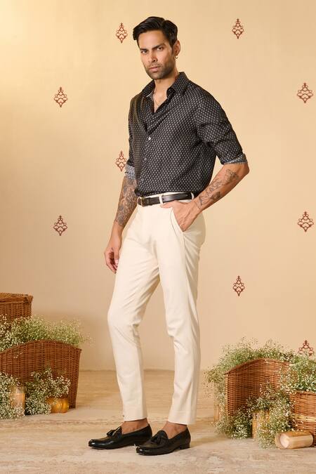 Shop S&N By Shantnu Nikhil Black Silk Adamas Print Shirt Online at Aza Fashions Shop_S&N By Shantnu Nikhil_Black Silk Adamas Print Shirt_Online_at_Aza_Fashions