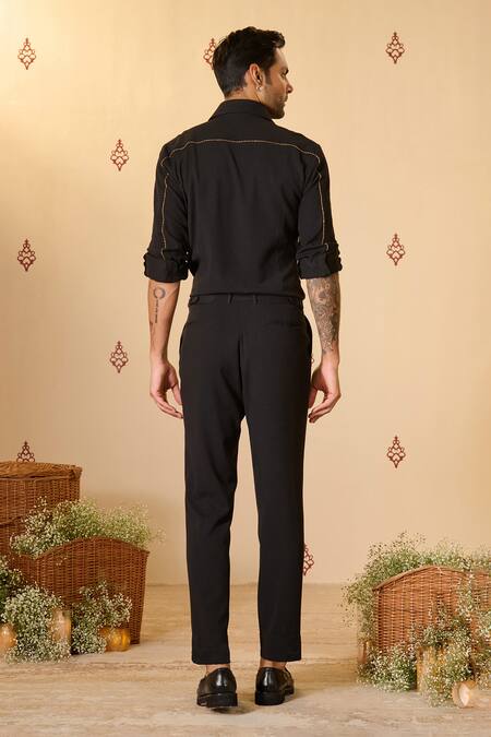Shop S&N By Shantnu Nikhil Black Rayon, Polyester Beads Placement Work Shirt at Aza Fashions Shop_S&N By Shantnu Nikhil_Black Rayon, Polyester Beads Placement Work Shirt_at_Aza_Fashions