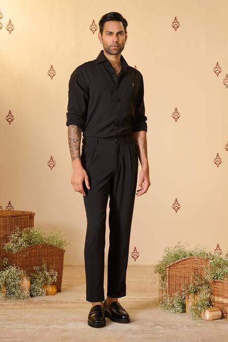 Shop S&N By Shantnu Nikhil Black Rayon, Polyester Beads Placement Work Shirt Online at Aza Fashions Shop_S&N By Shantnu Nikhil_Black Rayon, Polyester Beads Placement Work Shirt_Online_at_Aza_Fashions