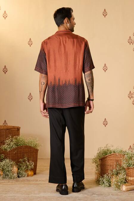Shop S&N By Shantnu Nikhil Orange Silk Ombre Two Tone Shirt at Aza Fashions Shop_S&N By Shantnu Nikhil_Orange Silk Ombre Two Tone Shirt_at_Aza_Fashions