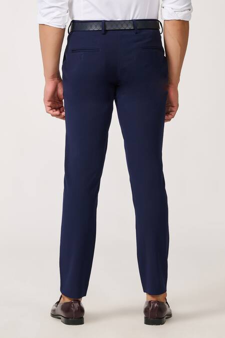 Shop S&N By Shantnu Nikhil Blue Lycra, Viscose, Terrycloth Plain Trousers at Aza Fashions Shop_S&N By Shantnu Nikhil_Blue Lycra, Viscose, Terrycloth Plain Trousers_at_Aza_Fashions