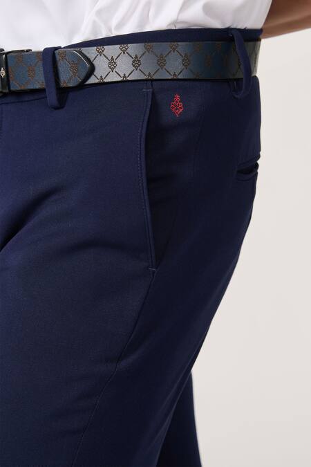 Shop S&N By Shantnu Nikhil Blue Lycra, Viscose, Terrycloth Plain Trousers Online at Aza Fashions Shop_S&N By Shantnu Nikhil_Blue Lycra, Viscose, Terrycloth Plain Trousers_Online_at_Aza_Fashions