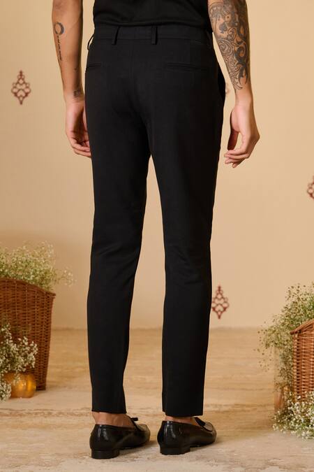 Shop S&N By Shantnu Nikhil Black Rayon, Twill Plain Straight Fit Trousers at Aza Fashions Shop_S&N By Shantnu Nikhil_Black Rayon, Twill Plain Straight Fit Trousers_at_Aza_Fashions