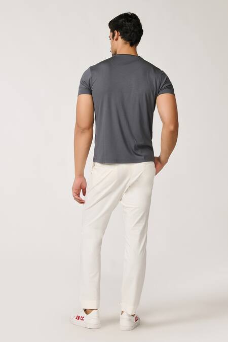 Shop S&N By Shantnu Nikhil Grey Viscose, Nylon Embroidery Batman Logo T-shirt at Aza Fashions Shop_S&N By Shantnu Nikhil_Grey Viscose, Nylon Embroidery Batman Logo T-shirt_at_Aza_Fashions