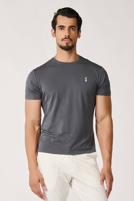 Shop S&N By Shantnu Nikhil Grey Viscose, Nylon Embroidery Batman Logo T-shirt Online at Aza Fashions Shop_S&N By Shantnu Nikhil_Grey Viscose, Nylon Embroidery Batman Logo T-shirt_Online_at_Aza_Fashions