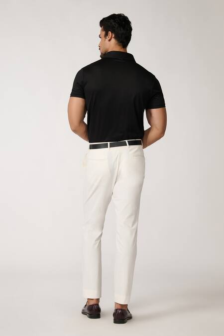 Shop S&N By Shantnu Nikhil Black Spandex, Viscose, Nylon Plain Polo Neck T-shirt at Aza Fashions Shop_S&N By Shantnu Nikhil_Black Spandex, Viscose, Nylon Plain Polo Neck T-shirt_at_Aza_Fashions