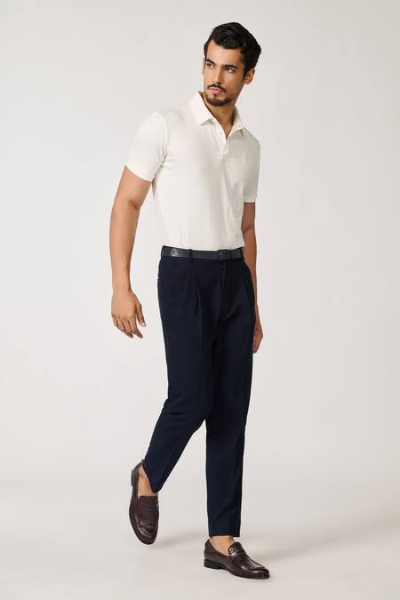 Shop S&N By Shantnu Nikhil White Spandex, Viscose, Nylon Embroidery Plain Polo Neck T-shirt Online at Aza Fashions Shop_S&N By Shantnu Nikhil_White Spandex, Viscose, Nylon Embroidery Plain Polo Neck T-shirt_Online_at_Aza_Fashions