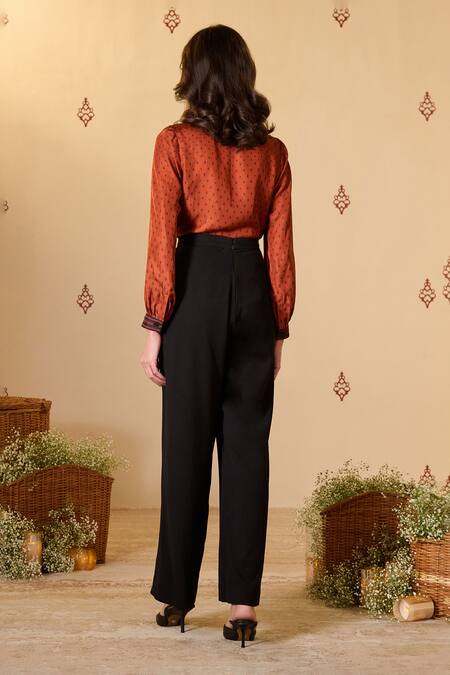 Shop S&N By Shantnu Nikhil Orange Silk, Twill Adamas Print Tie-up Neck Top at Aza Fashions Shop_S&N By Shantnu Nikhil_Orange Silk, Twill Adamas Print Tie-up Neck Top_at_Aza_Fashions