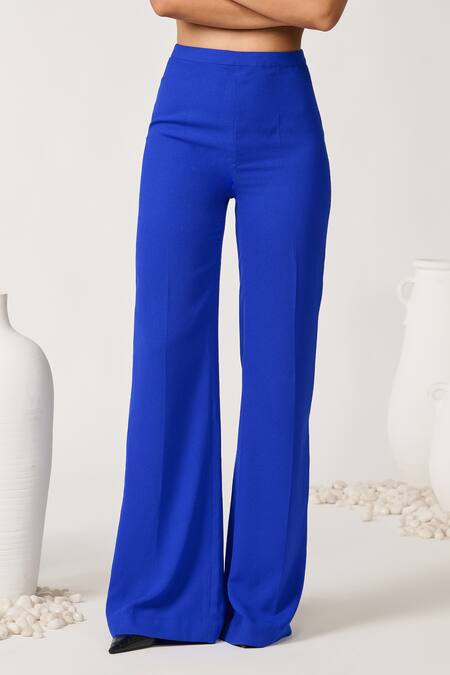 S&N By Shantnu Nikhil Blue Solid Flared Pant Online at Aza Fashions S&N By Shantnu Nikhil_Blue Solid Flared Pant_Online_at_Aza_Fashions