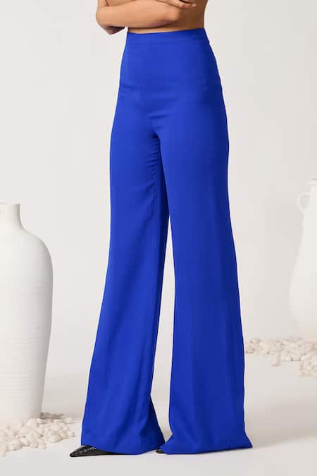 Buy S&N By Shantnu Nikhil Blue Solid Flared Pant Online at Aza Fashions Buy_S&N By Shantnu Nikhil_Blue Solid Flared Pant_Online_at_Aza_Fashions
