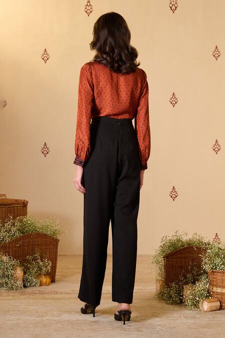 Shop_S&N By Shantnu Nikhil_Black Rayon, Twill Draped Flared Pant _at_Aza_Fashions