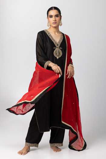 Pants And Pajamas Embroidered Chanderi Mull Dupatta 
