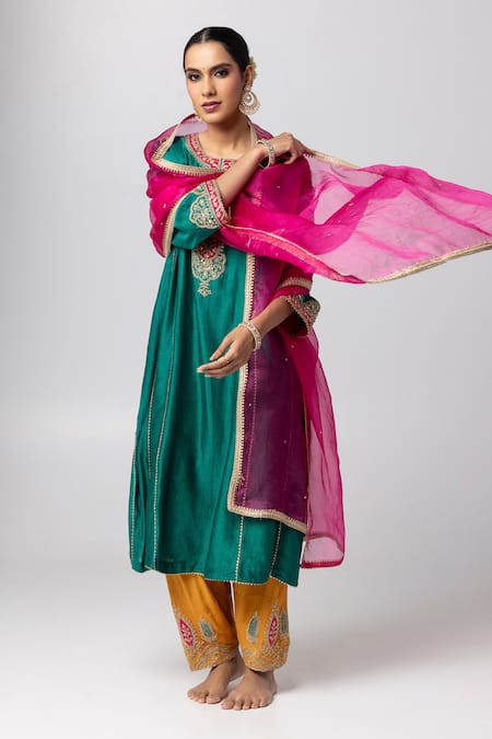 Pants and Pajamas Hand Embroidered Border Silk Organza Dupatta 