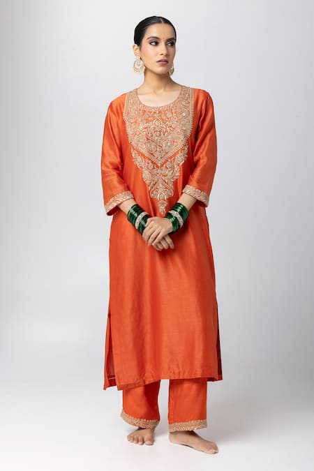 Pants and Pajamas Floral Embroidered Kurta 