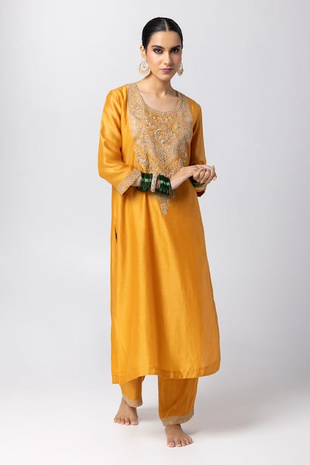 Pants and Pajamas Floral Sequin Embroidered Kurta 