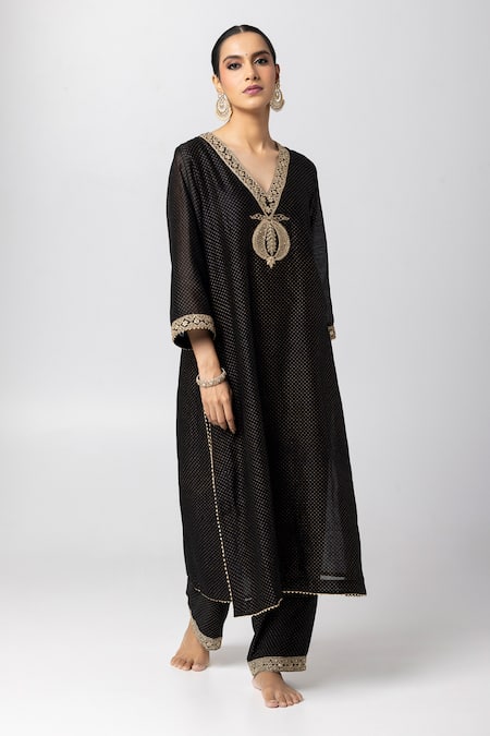 Pants and Pajamas Silk Chanderi Embroidered Kurta 