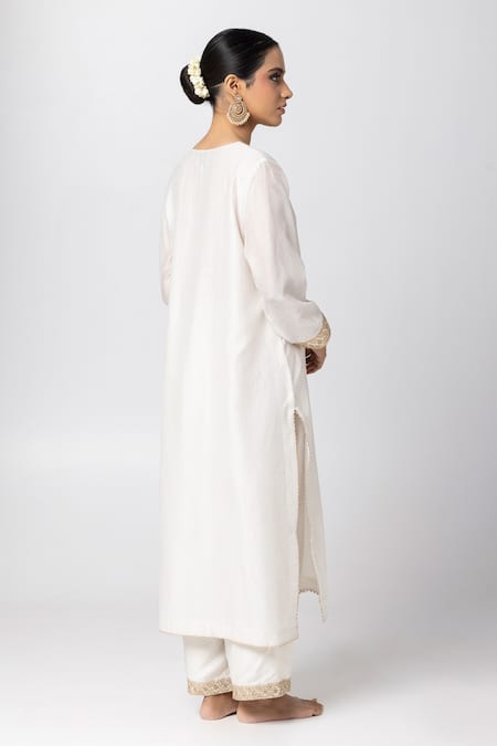 Pants And Pajamas Floral Sequin Chanderi Kurta 