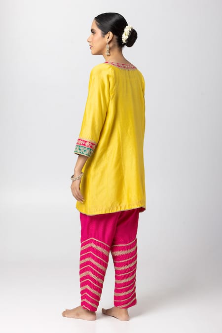 Pants And Pajamas Silk Chanderi Embroidered Short Kurta 