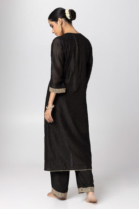 Shop Pants And Pajamas Black Silk, Chanderi, Cotton, Voile Embroidery, Polka Dot Print Kurta And Pant Set at Aza Fashions Shop_Pants And Pajamas_Black Silk, Chanderi, Cotton, Voile Embroidery, Polka Dot Print Kurta And Pant Set _at_Aza_Fashions