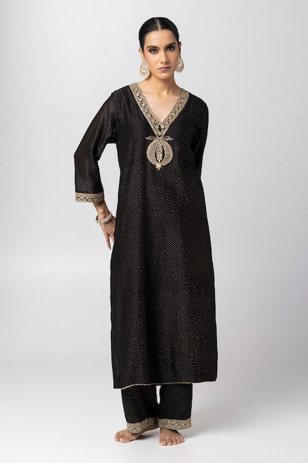 Buy Pants And Pajamas Black Silk, Chanderi, Cotton, Voile Embroidery, Polka Dot Print Kurta And Pant Set Online at Aza Fashions Buy_Pants And Pajamas_Black Silk, Chanderi, Cotton, Voile Embroidery, Polka Dot Print Kurta And Pant Set _Online_at_Aza_Fashions