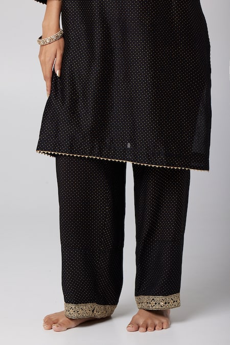 Buy Pants And Pajamas Black Silk, Chanderi, Cotton, Voile Embroidery, Polka Dot Print Kurta And Pant Set Buy_Pants And Pajamas_Black Silk, Chanderi, Cotton, Voile Embroidery, Polka Dot Print Kurta And Pant Set