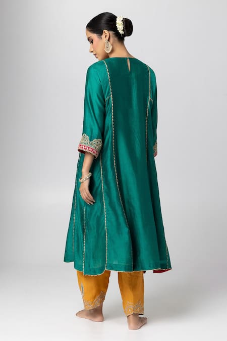 Pants And Pajamas Thread & Sequin Embroidered Yoke Kurta Salwar Set 