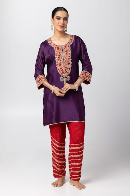 Pants and Pajamas Floral Embroidered Angarkha Anarkali Set 