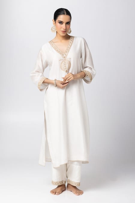 Buy Pants And Pajamas White Silk, Cotton, Chanderi Sequins, Embroidery Polka Dot Print Kurta Pant Set Online at Aza Fashions Buy_Pants And Pajamas_White Silk, Cotton, Chanderi Sequins, Embroidery Polka Dot Print Kurta Pant Set _Online_at_Aza_Fashions