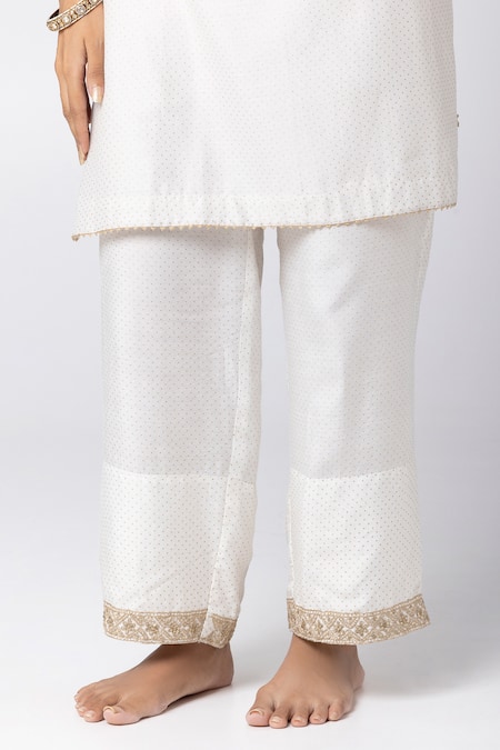 Shop Pants And Pajamas White Silk, Cotton, Chanderi Sequins, Embroidery Polka Dot Print Kurta Pant Set Online at Aza Fashions Shop_Pants And Pajamas_White Silk, Cotton, Chanderi Sequins, Embroidery Polka Dot Print Kurta Pant Set _Online_at_Aza_Fashions