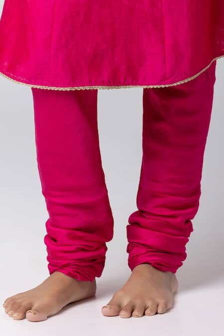 Pants And Pajamas_Pink Silk Organza, Voile, Chanderi Floral Cutwork Angarkha Anarkali Set _at_Aza_Fashions