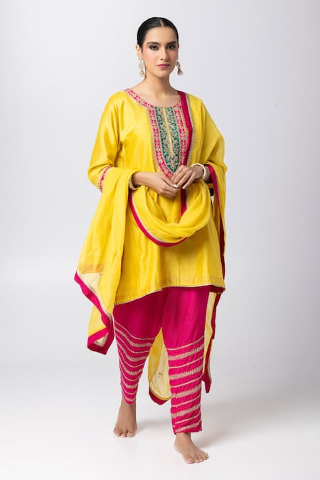 Pants and Pajamas Patchwork Kurta Pant Set 