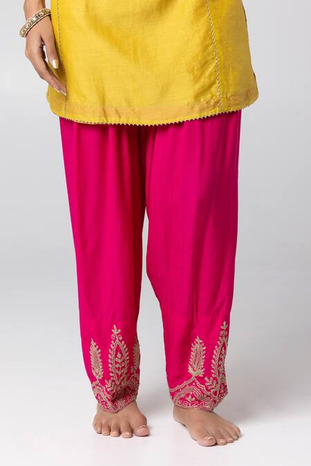 Shop Pants And Pajamas Pink Cotton, Silk Sequins, Embroidery Thread And Salwar Online at Aza Fashions Shop_Pants And Pajamas_Pink Cotton, Silk Sequins, Embroidery Thread And Salwar _Online_at_Aza_Fashions