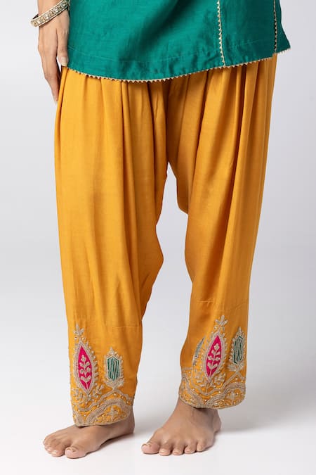 Pants And Pajamas Yellow Cotton, Silk Sequins, Embroidery Salwar at Aza Fashions Pants And Pajamas_Yellow Cotton, Silk Sequins, Embroidery Salwar _at_Aza_Fashions
