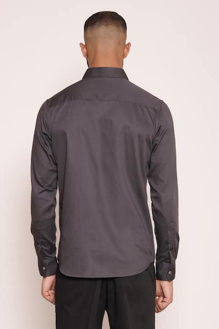 Lacquer Embassy Gray Cotton Cut And Sew Colorblock Button Down Shirt Online at Aza Fashions Lacquer Embassy_Gray Cotton Cut And Sew Colorblock Button Down Shirt _Online_at_Aza_Fashions
