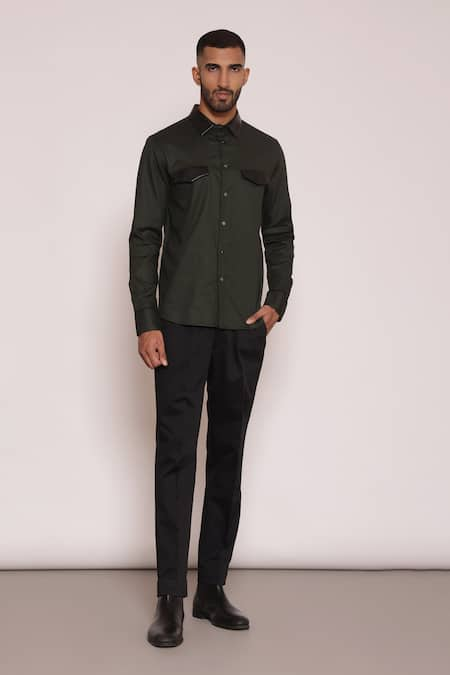 Lacquer Embassy Green Textured Cotton Ember Flap Pocket Shirt 