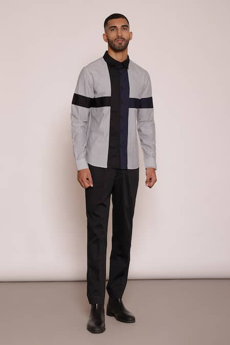 Lacquer Embassy Nuit Color Blocked Striped Shirt 