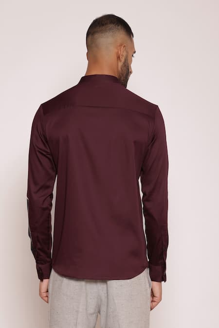 Lacquer Embassy Color Blocked Striped Band Collar Shirt 