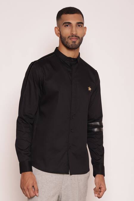 Lacquer Embassy Black Cotton Embroidery Haven Button Down Shirt at Aza Fashions Lacquer Embassy_Black Cotton Embroidery Haven Button Down Shirt _at_Aza_Fashions