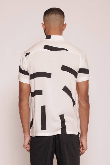 Shop Lacquer Embassy Ivory Rayon Abstract Motif Print Camp Collar Half Sleeve Shirt at Aza Fashions Shop_Lacquer Embassy_Ivory Rayon Abstract Motif Print Camp Collar Half Sleeve Shirt _at_Aza_Fashions