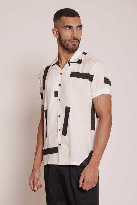 Buy Lacquer Embassy Ivory Rayon Abstract Motif Print Camp Collar Half Sleeve Shirt Online at Aza Fashions Buy_Lacquer Embassy_Ivory Rayon Abstract Motif Print Camp Collar Half Sleeve Shirt _Online_at_Aza_Fashions