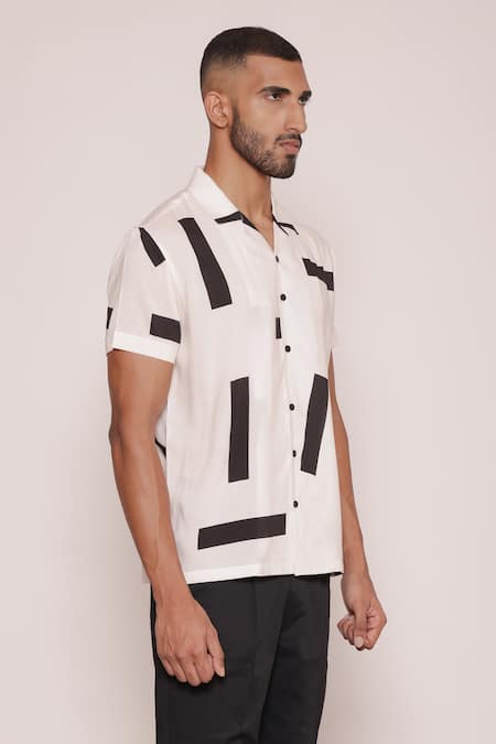 Shop Lacquer Embassy Ivory Rayon Abstract Motif Print Camp Collar Half Sleeve Shirt Online at Aza Fashions Shop_Lacquer Embassy_Ivory Rayon Abstract Motif Print Camp Collar Half Sleeve Shirt _Online_at_Aza_Fashions