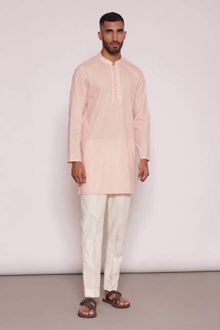Lacquer Embassy Peach Cotton Floral Print Bundi Kurta Set Online at Aza Fashions Lacquer Embassy_Peach Cotton Floral Print Bundi Kurta Set _Online_at_Aza_Fashions