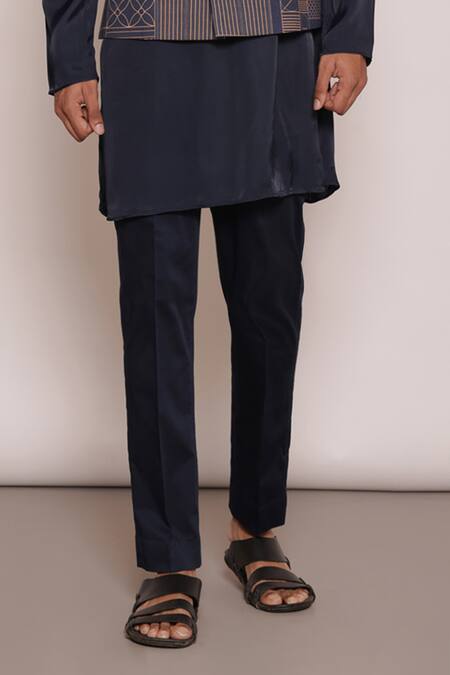 Shop Lacquer Embassy Blue Cotton Floral Geometric Bundi Kurta Set Online at Aza Fashions Shop_Lacquer Embassy_Blue Cotton Floral Geometric Bundi Kurta Set _Online_at_Aza_Fashions