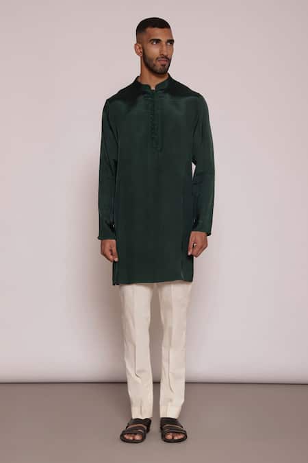 Lacquer Embassy Green Cotton Embroidery Leaf Print Bundi Kurta Set Online at Aza Fashions Lacquer Embassy_Green Cotton Embroidery Leaf Print Bundi Kurta Set _Online_at_Aza_Fashions