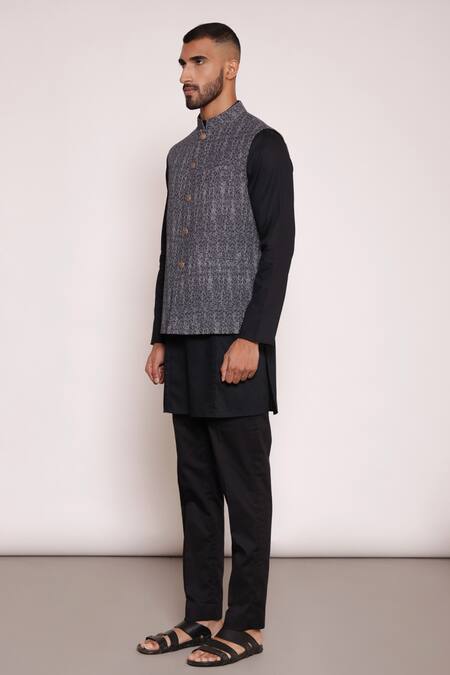 Lacquer Embassy_Black Bundi Cotton Twill Printed Abstract Set _at_Aza_Fashions